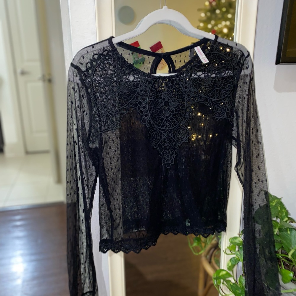 Black see through long sleeve top